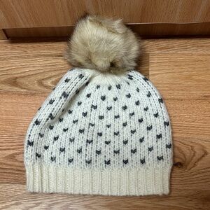 Aerie Cream and Black Kids Pom-Pom Beanie